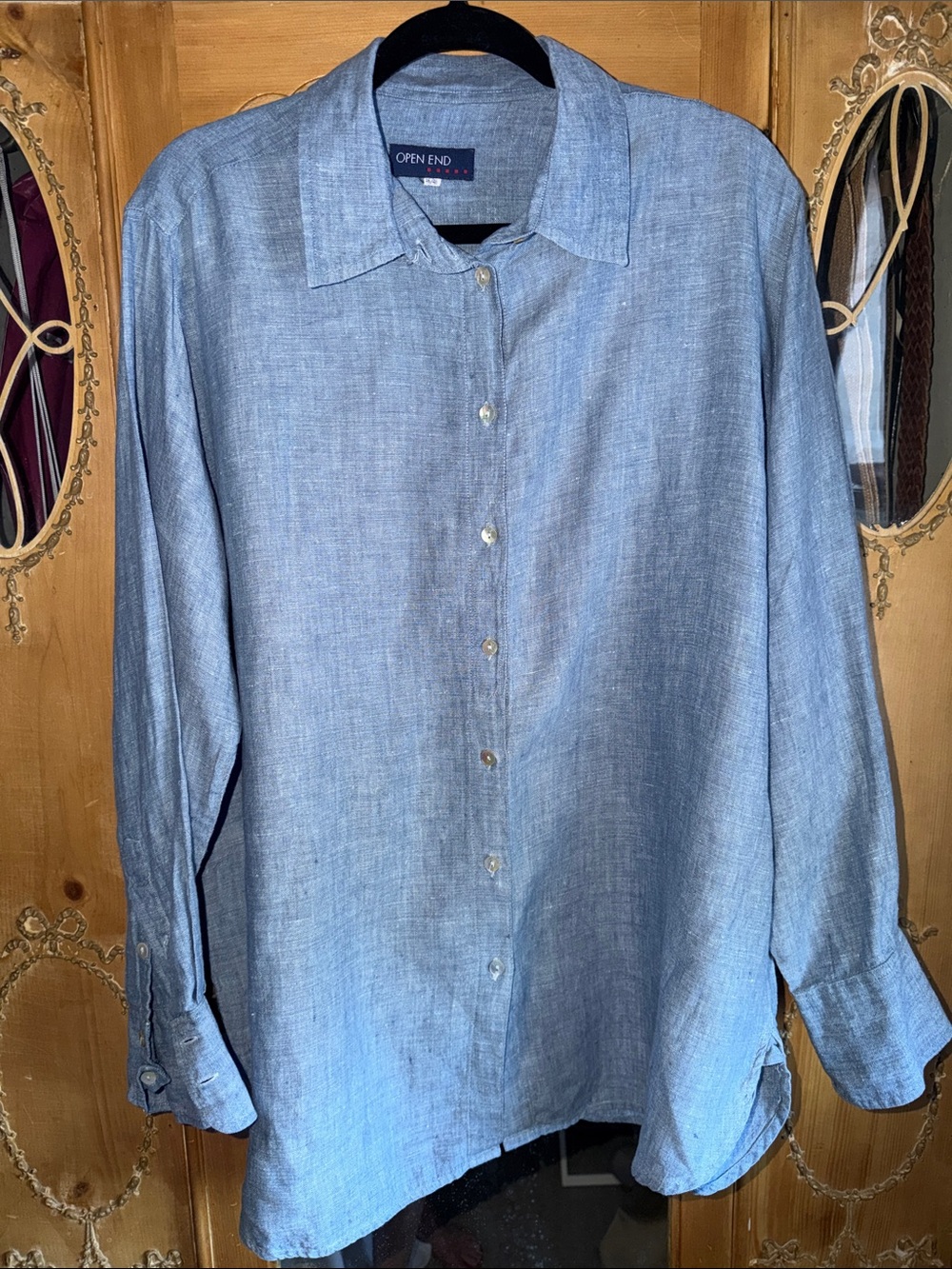 Open End Men's Sky Blue Linen Button-Up Shirt